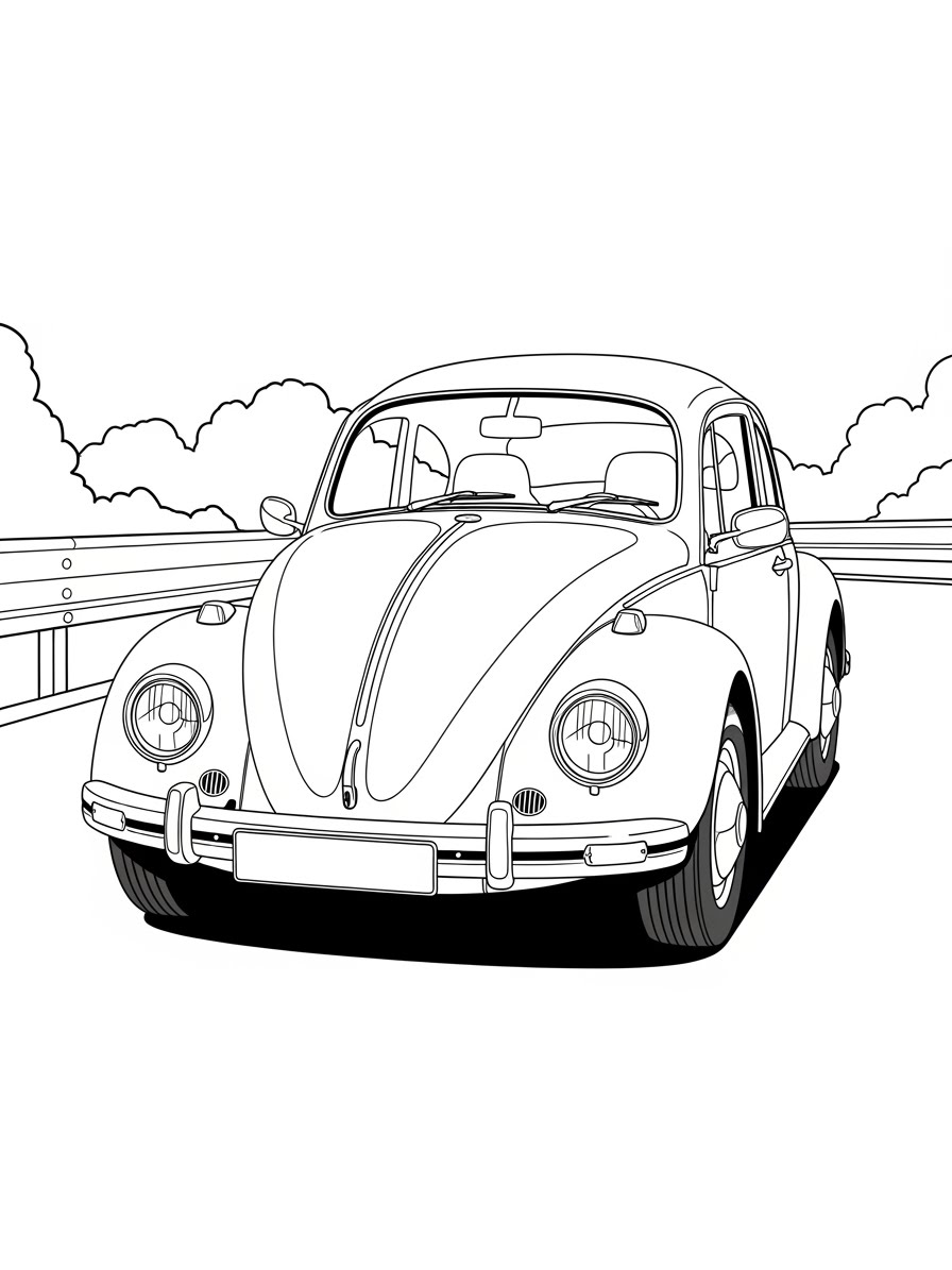 Desenho de Carro com um Fusca para colorir