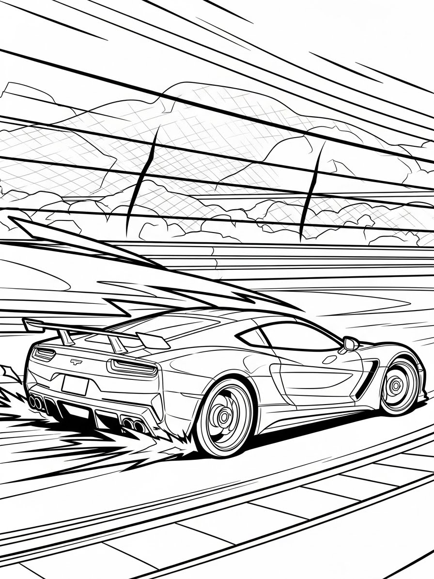 Desenho de Carro esportivo em alta velocidade para colorir