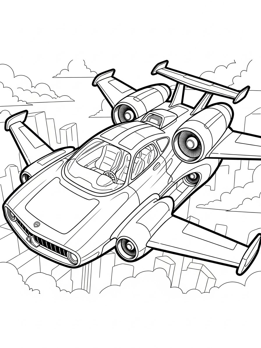Desenho de Carro voador futurista para colorir
