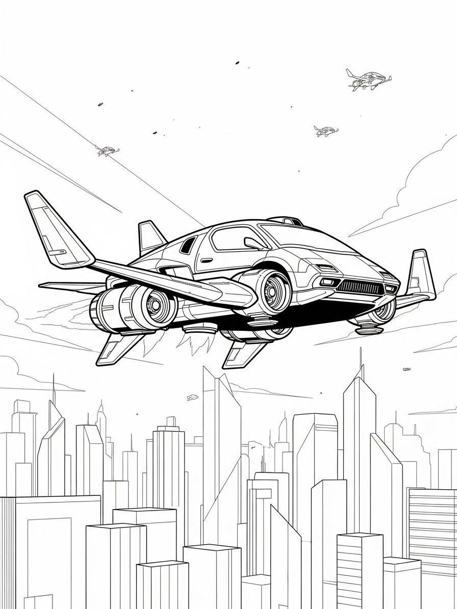 Desenho de Carro futurista voador para colorir