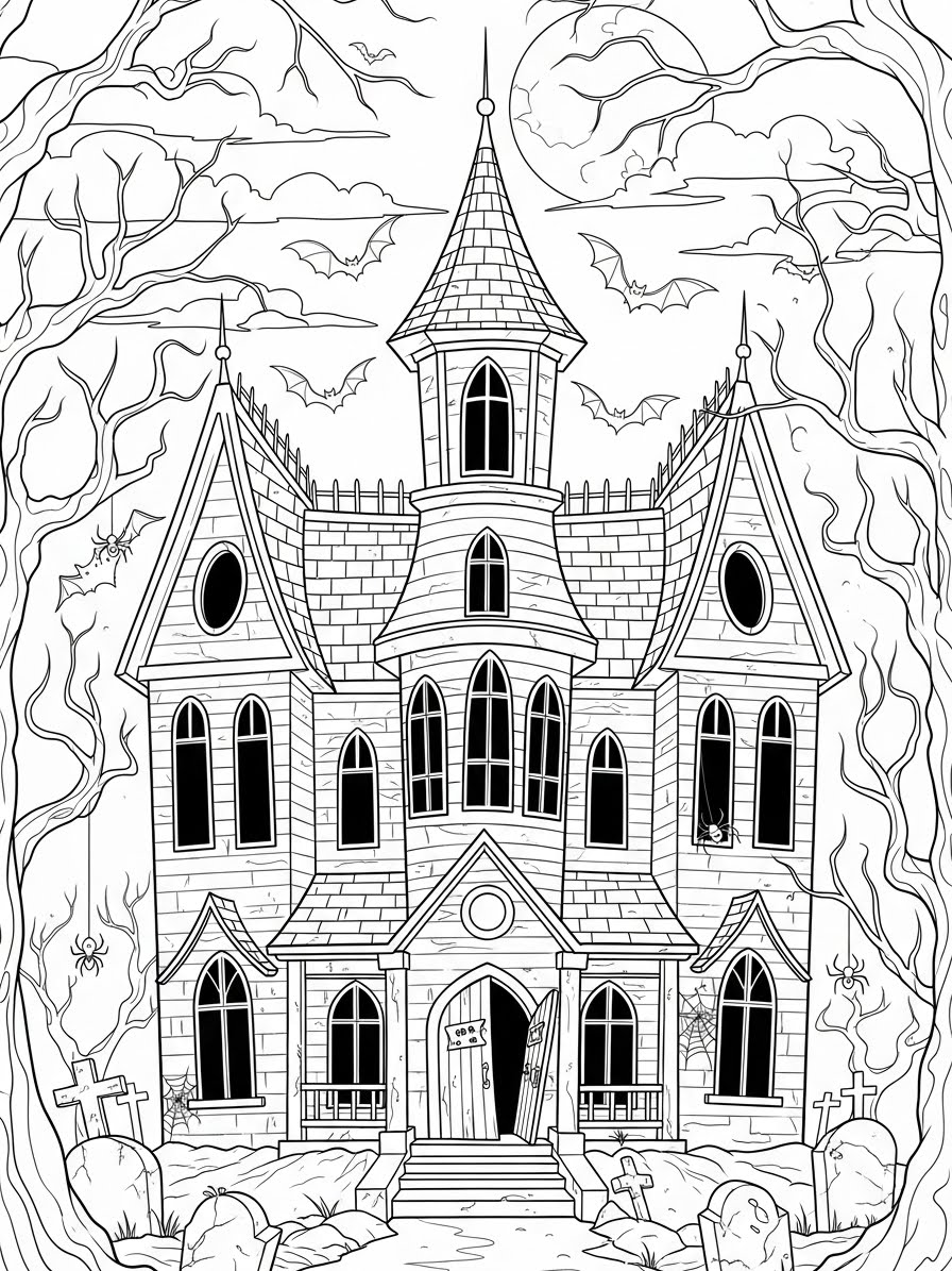 Desenho de Casa Assombrada clássica para colorir