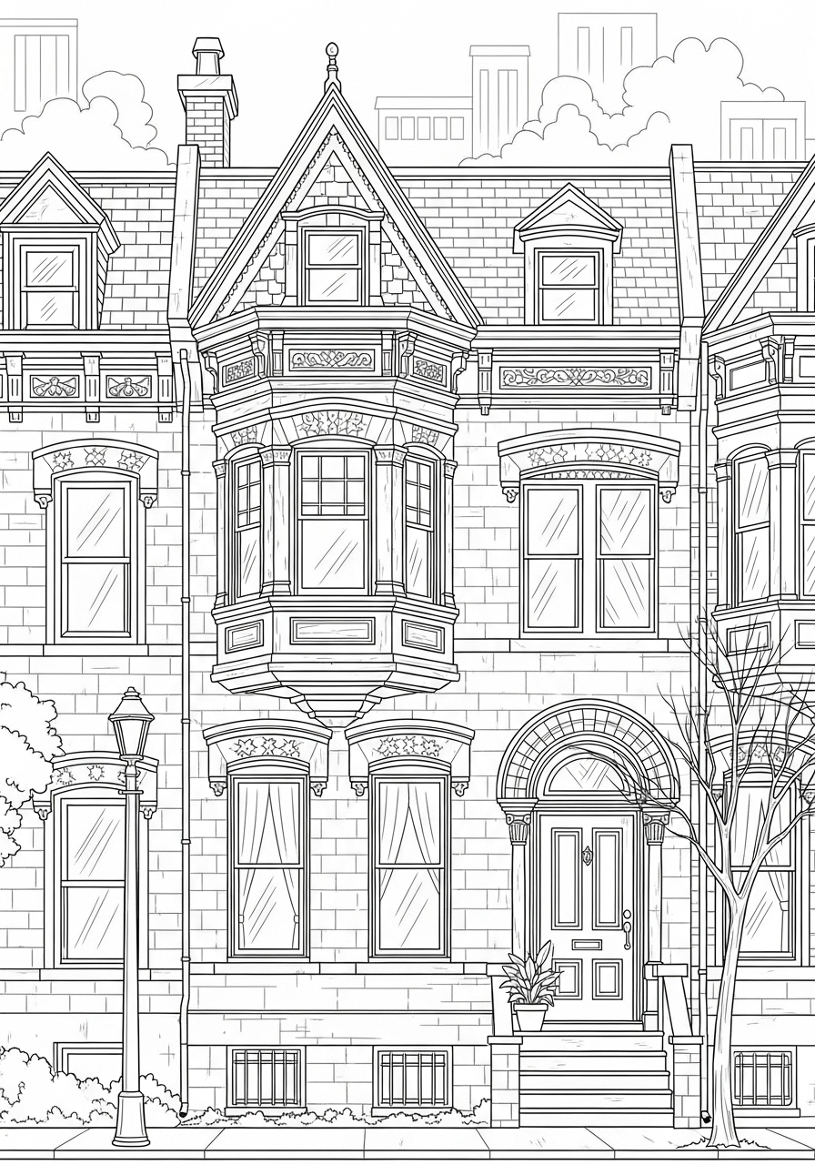 Desenho de Casa Estilo Vitoriano para colorir