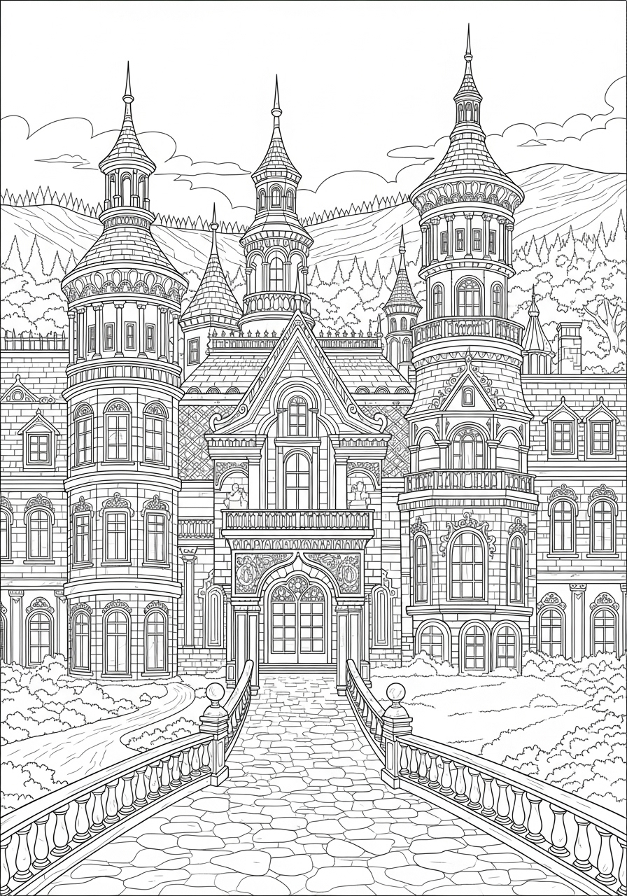 Desenho de Casa Estilo Mansão para colorir