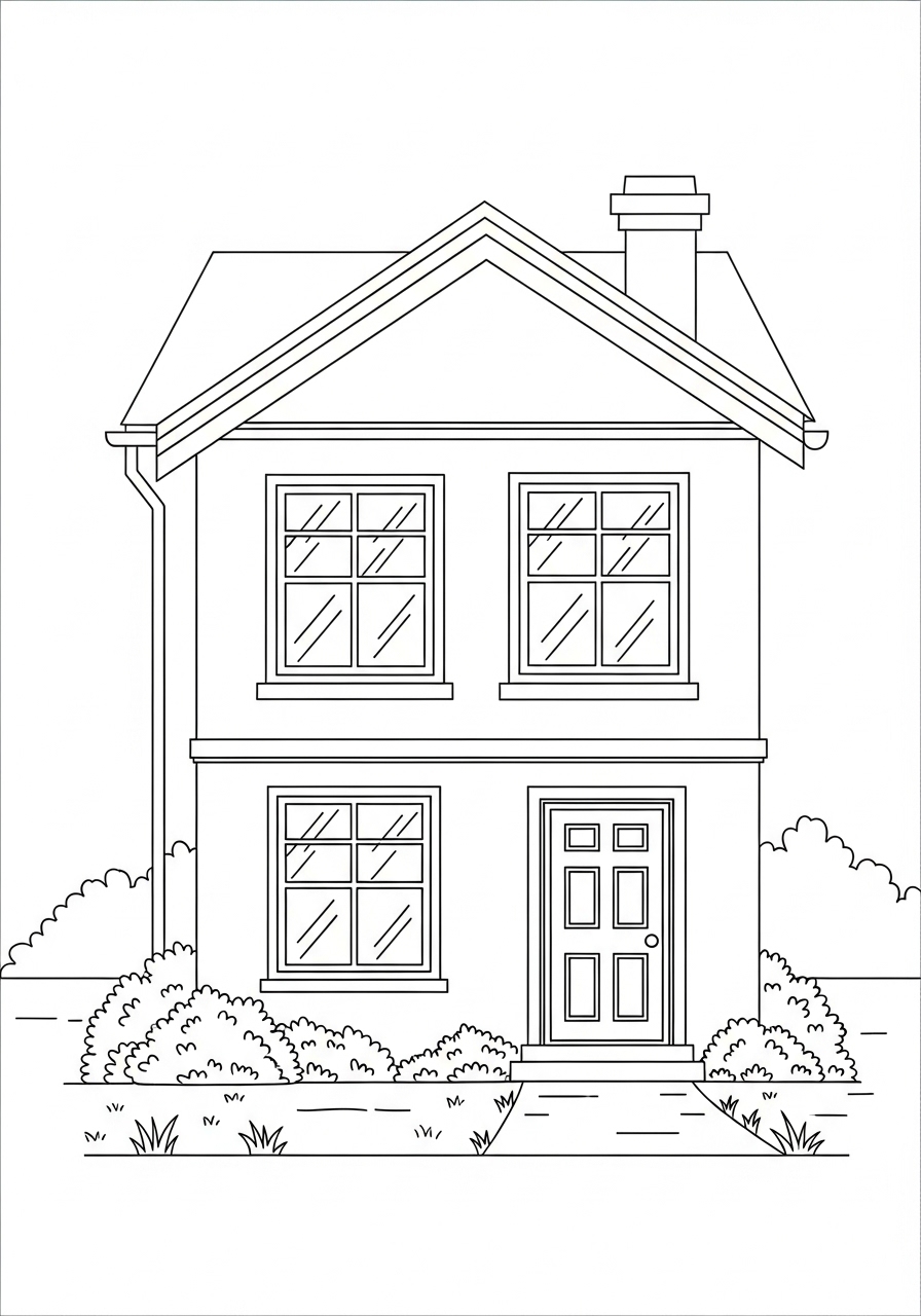 Desenho kawaii de uma casa fofa com janelas e porta