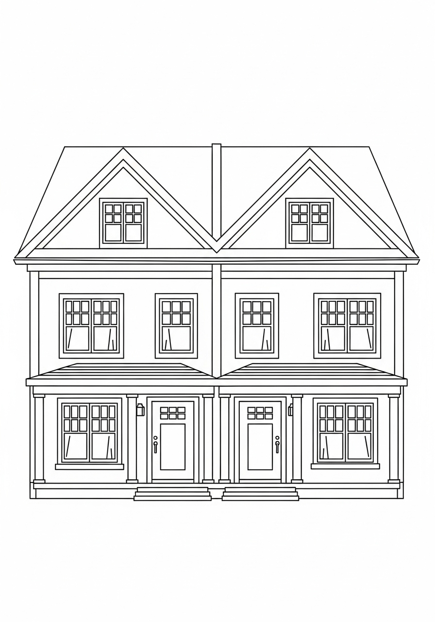 Desenho de Casa Biplex Vista Frontal para colorir