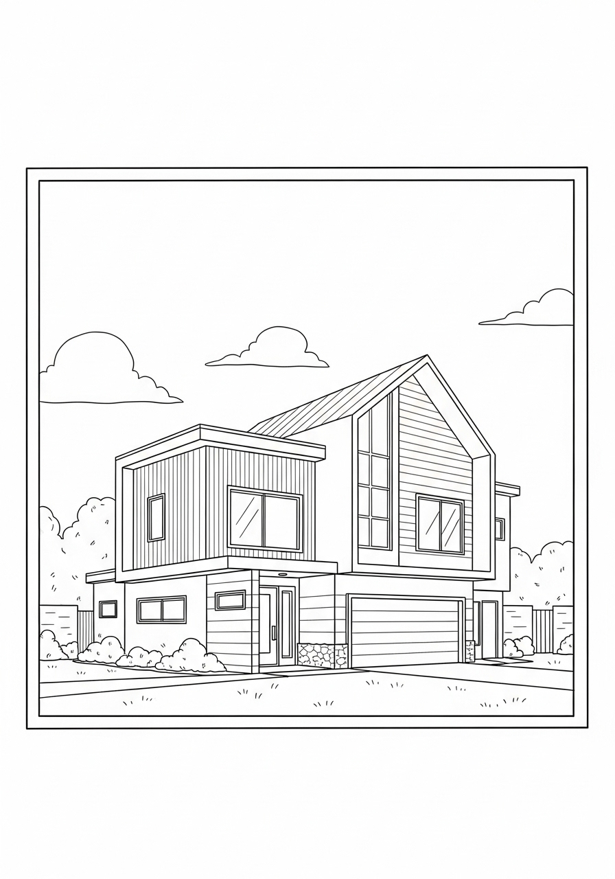 Desenho kawaii de casa moderna para colorir