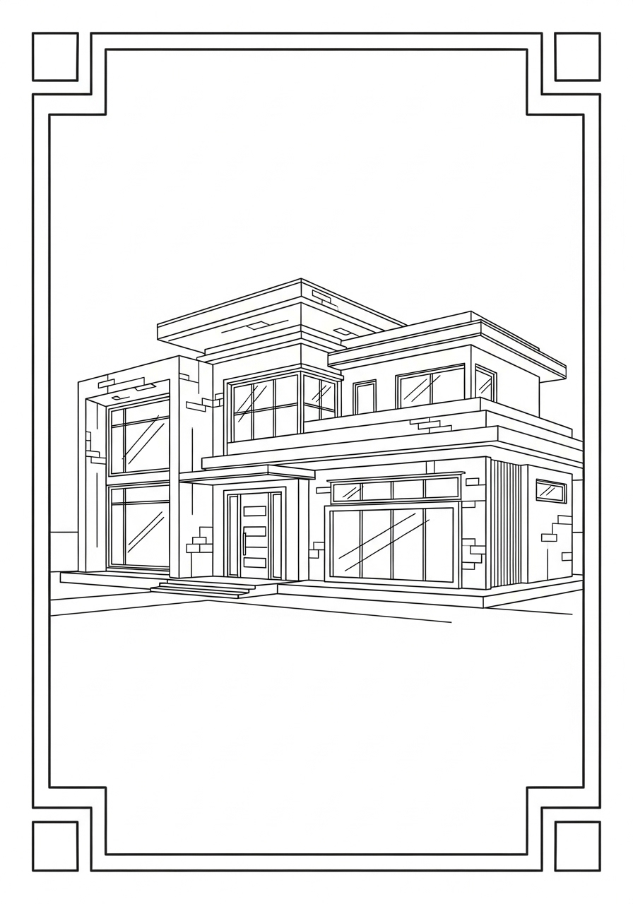 Desenho kawaii de uma casa moderna para colorir