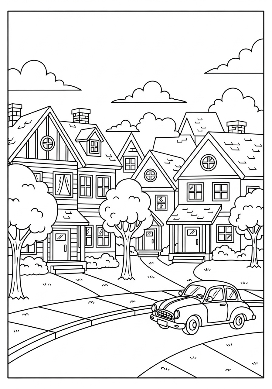 Desenho kawaii de casas fofinhas para colorir