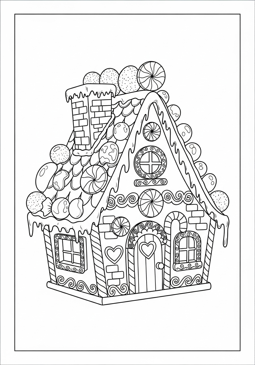 Desenho kawaii de casa de doce para colorir