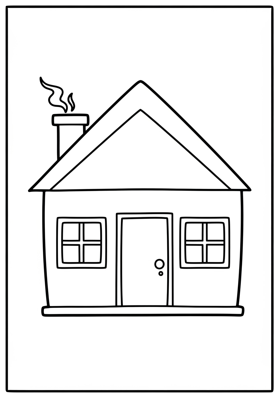 Desenho kawaii de uma casa fofa com chaminé e janelas