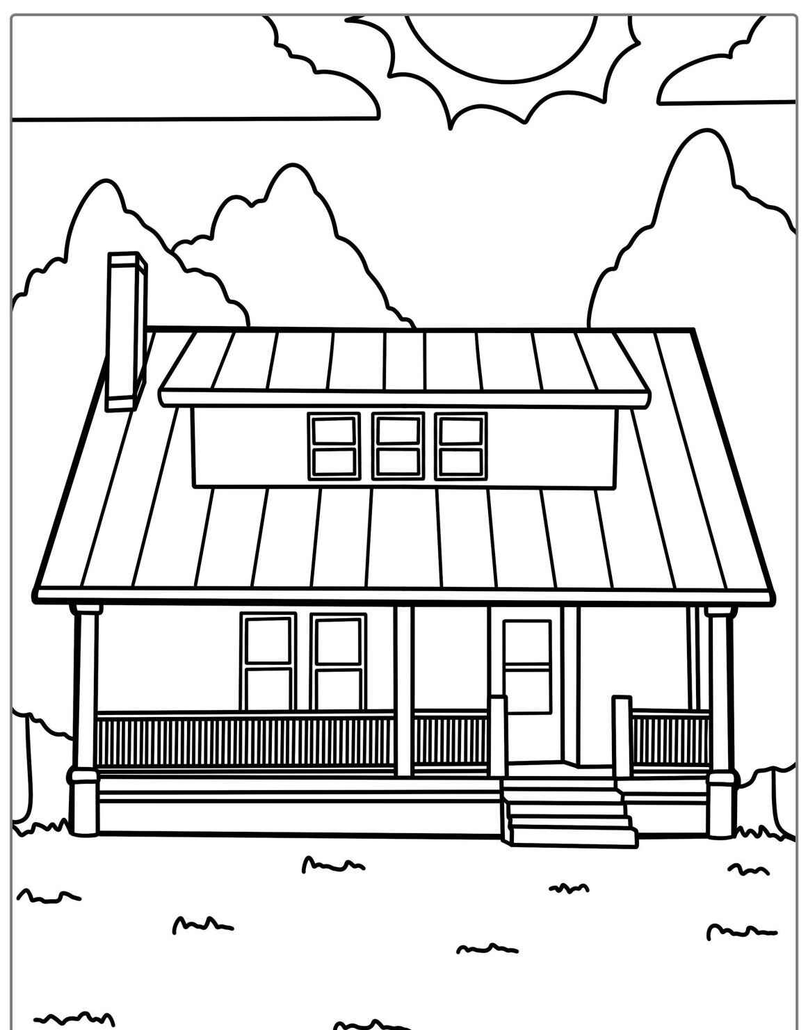 Desenho kawaii de uma casa simpática para colorir