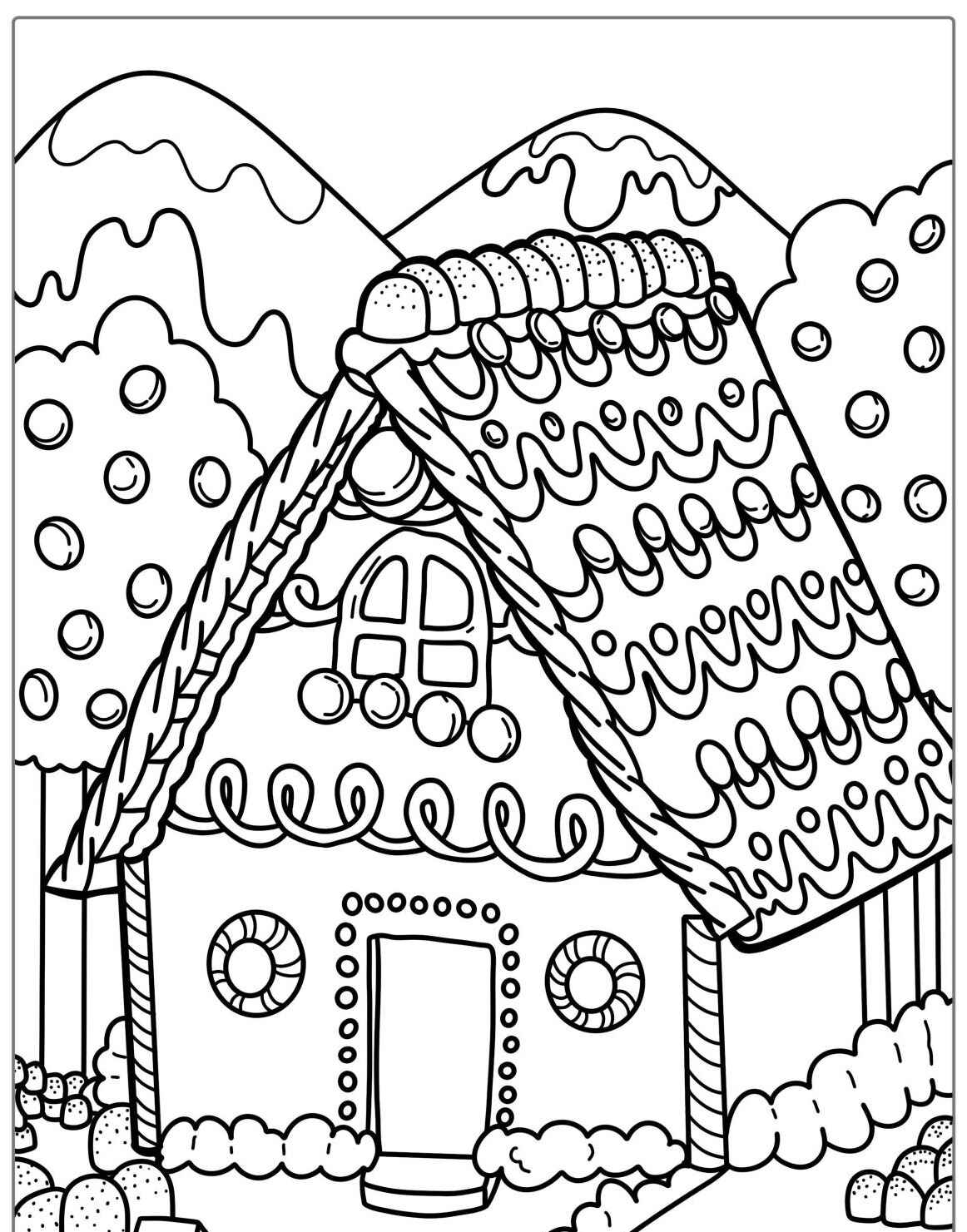 Desenho kawaii de casa com telhado trançado para colorir