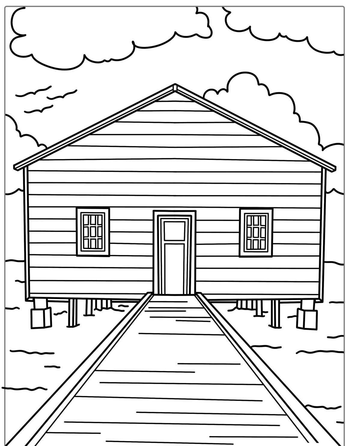 Desenho kawaii de casa simples com detalhes para colorir