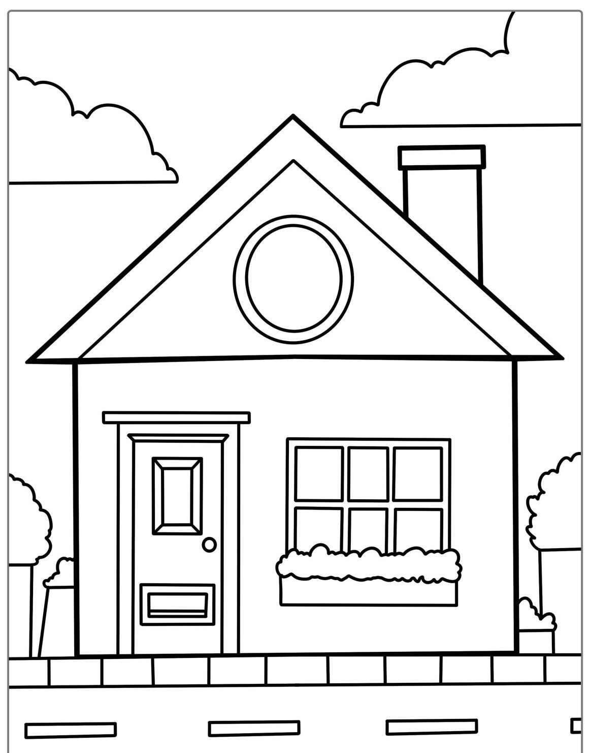 Desenho kawaii de uma casa com janelas e chaminé