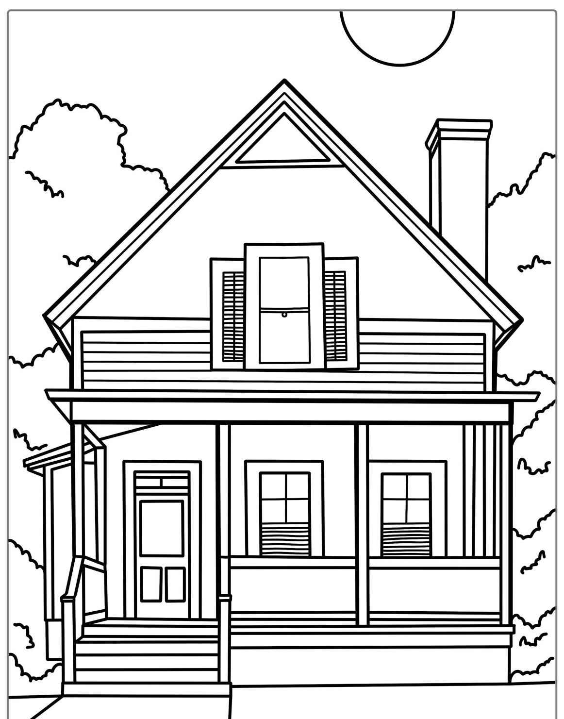 Desenho kawaii de casa fofinha com jardim e sol