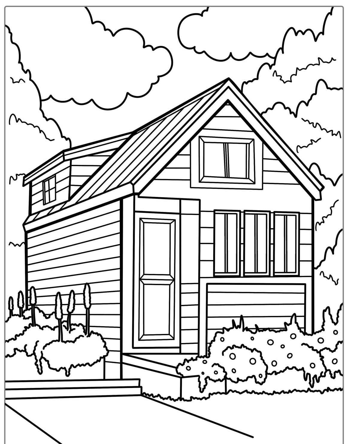 Desenho kawaii de casa com jardim para colorir