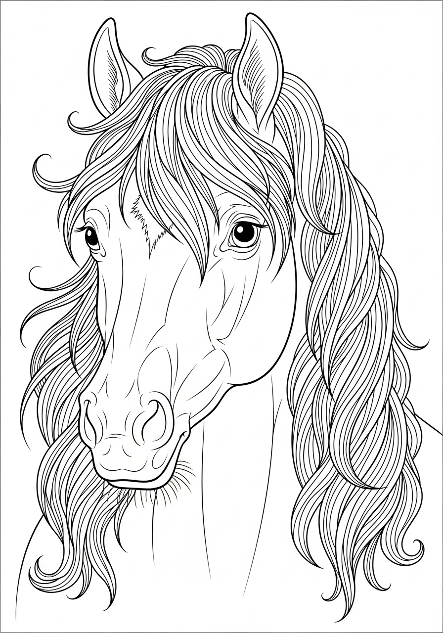 Desenho de Cavalo com crina longa para colorir