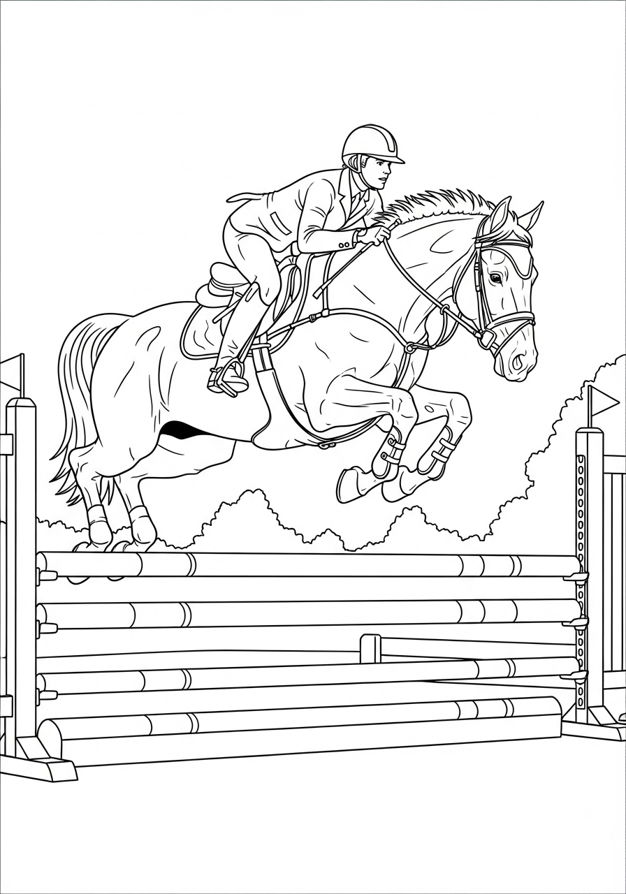 Desenho de Cavalo saltando obstáculo para colorir