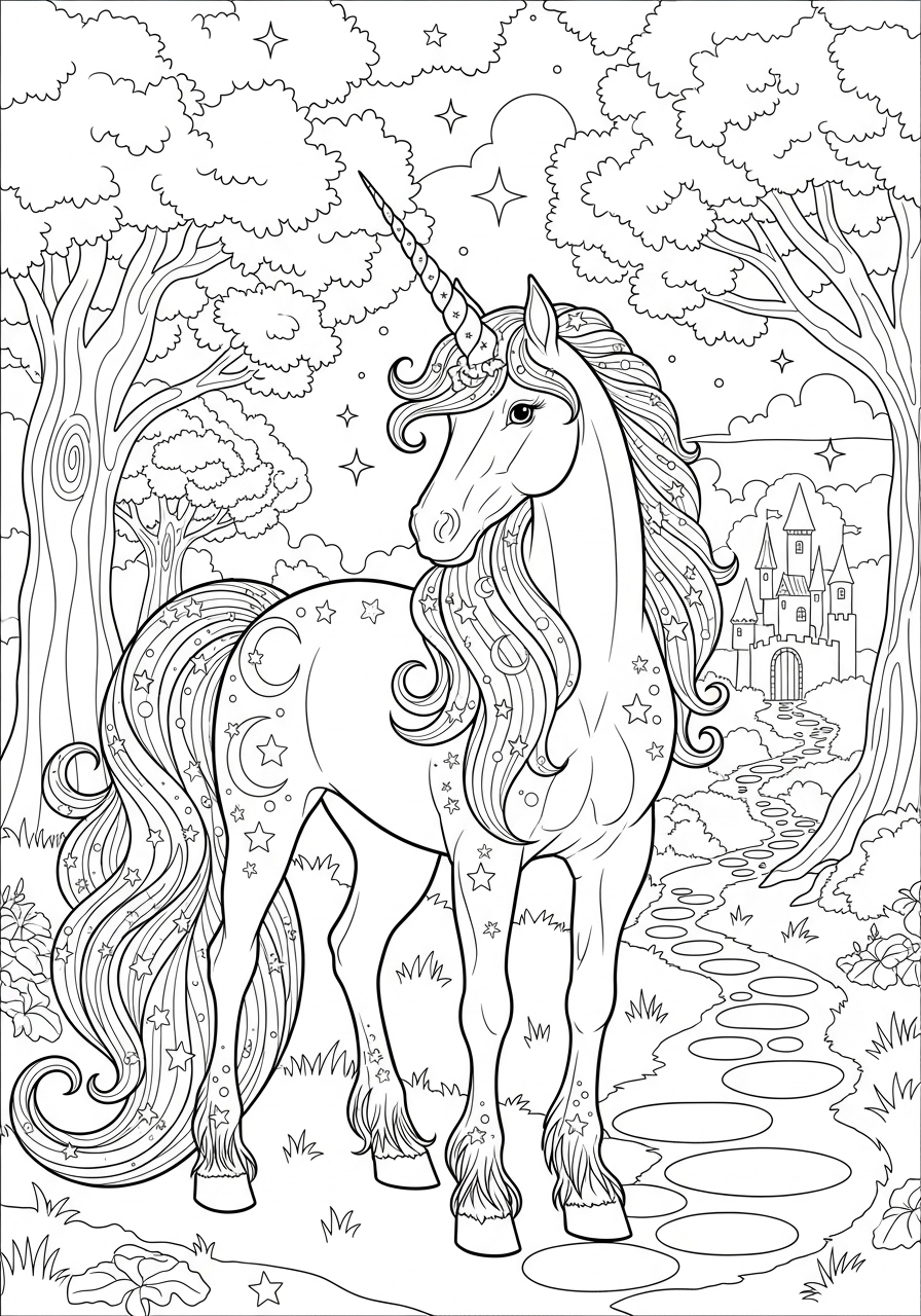 Desenho de Cavalo Unicórnio mágico para colorir