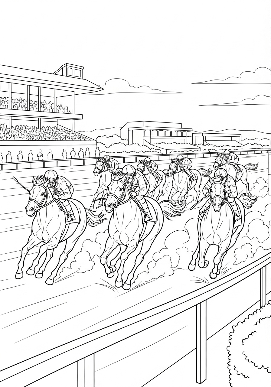 Desenho de Cavalos em corrida para colorir