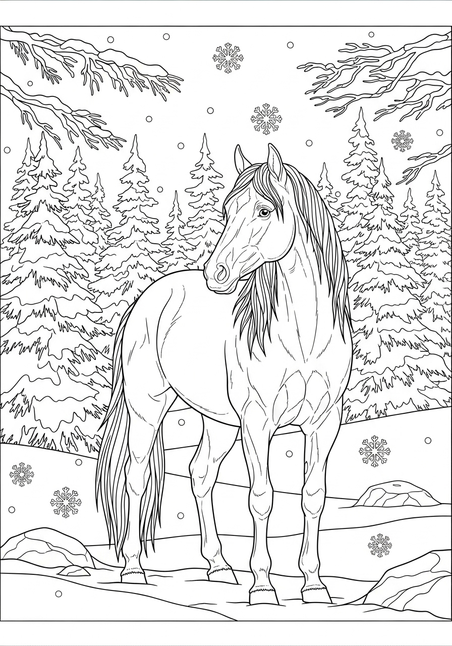 Desenho de Cavalo na neve para colorir