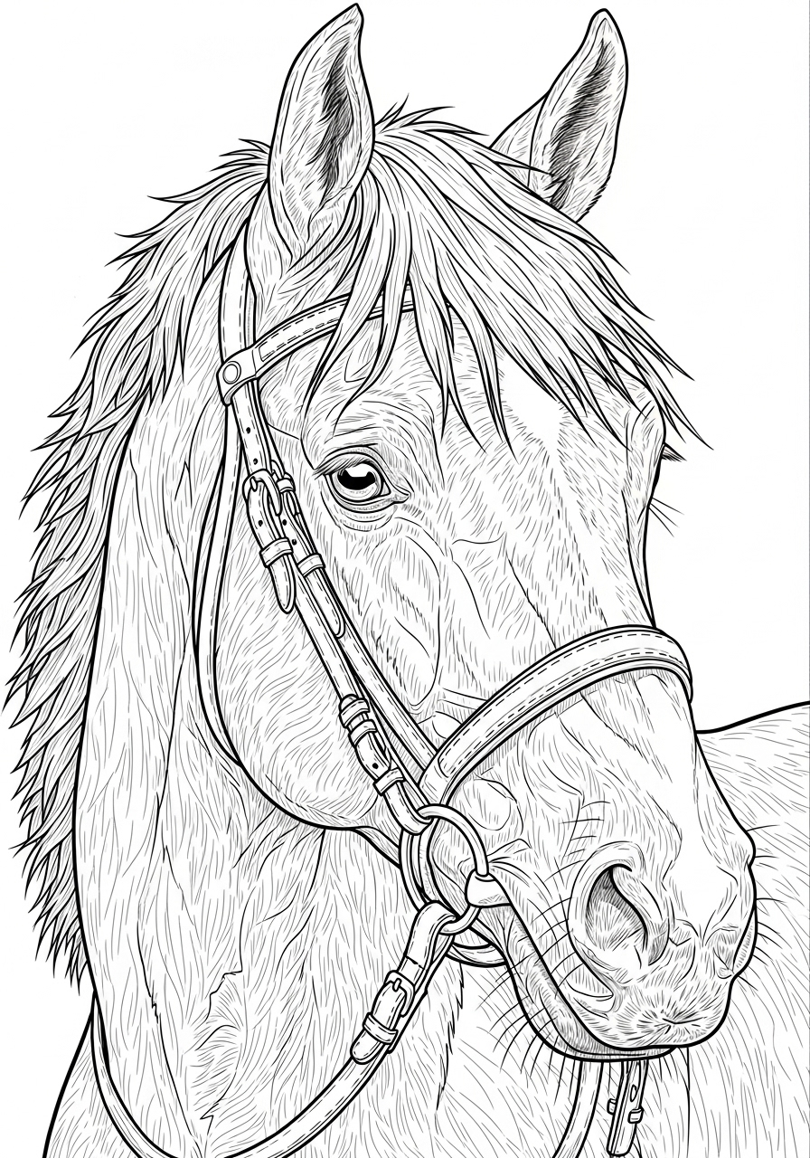 Desenho de Cavalo retrato realista para colorir