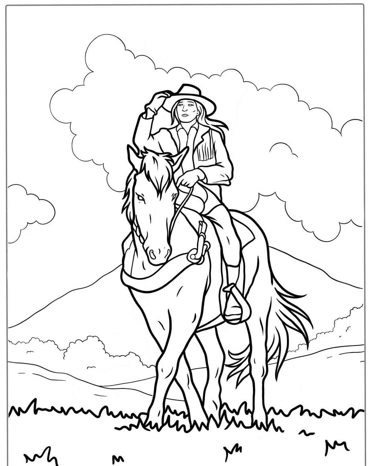 Desenho de Cavalo montado por vaqueiro para colorir