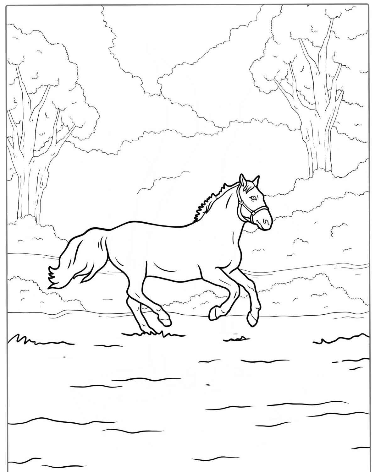 Desenho de Cavalo correndo no campo para colorir