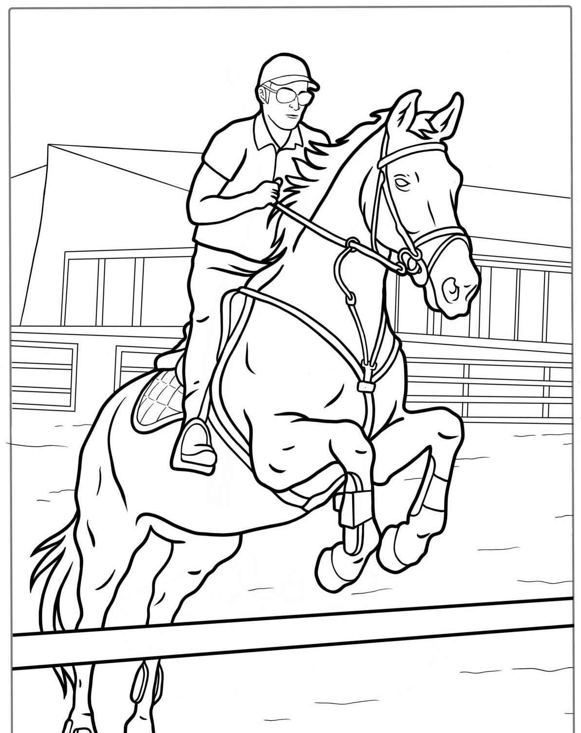 Desenho de Cavalo saltando com cavaleiro para colorir