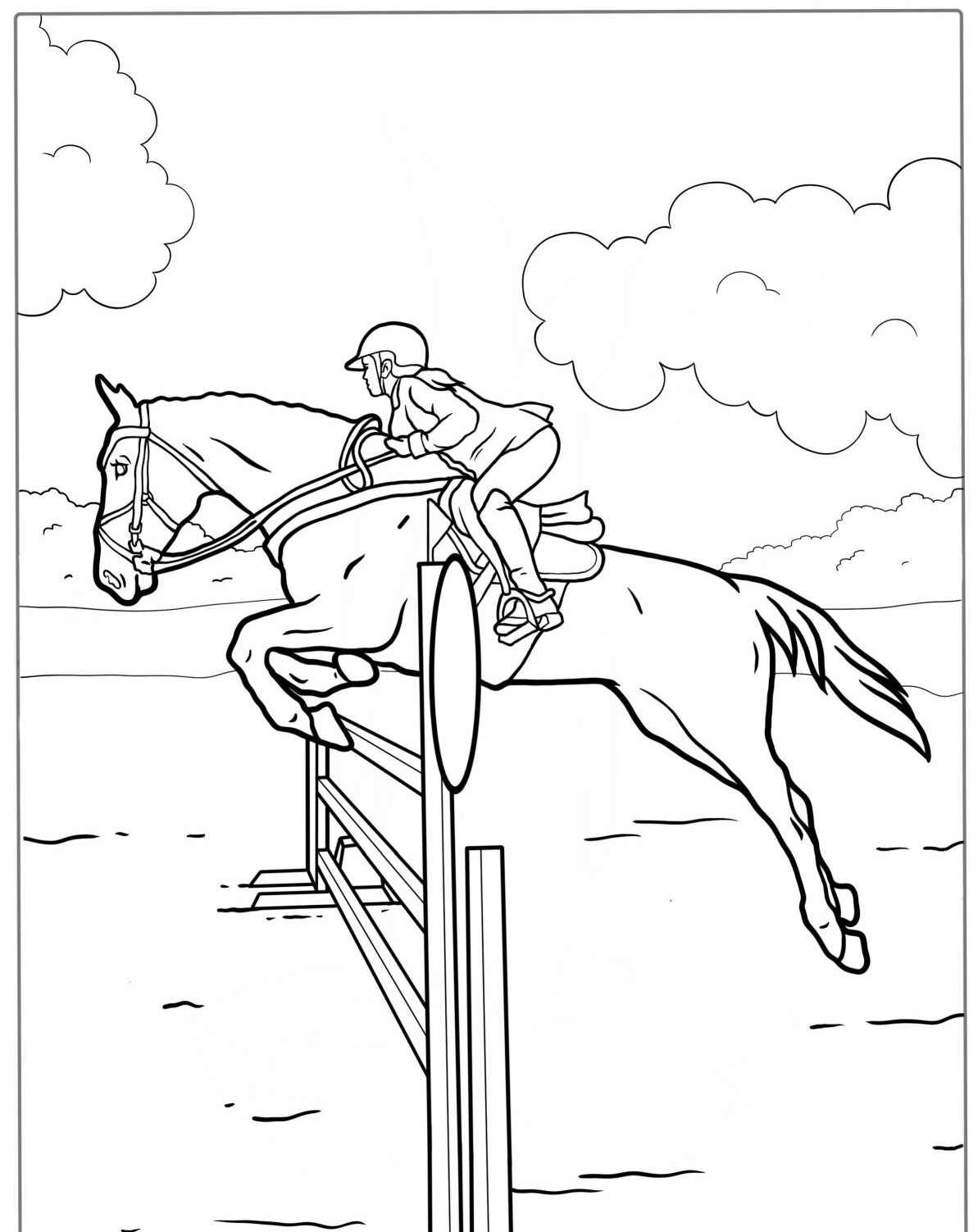 Desenho de Cavalo saltando obstáculo para colorir