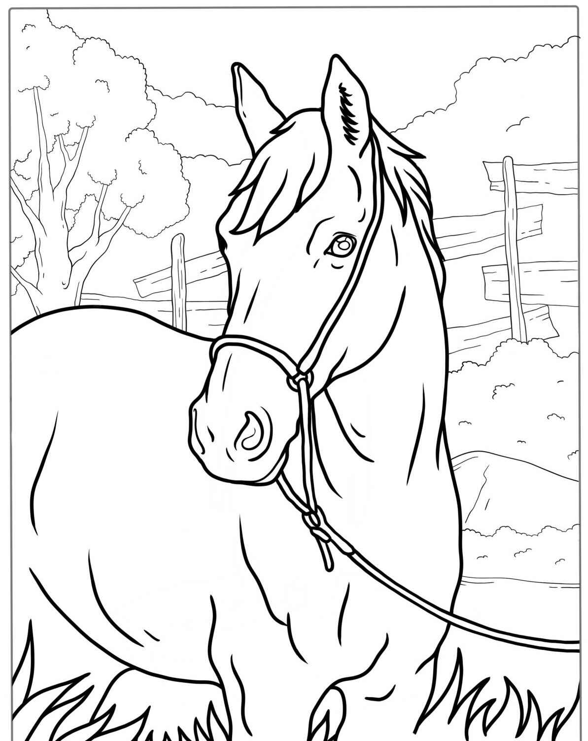 Desenho de Cavalo com cerca para colorir