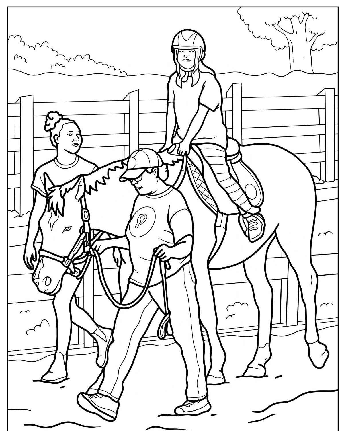 Desenho de Cavalo com Criança montada para colorir