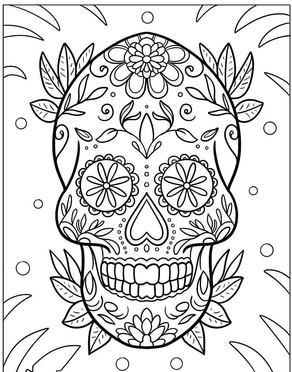 Desenho de Caveira Mexicana ornamentada para colorir