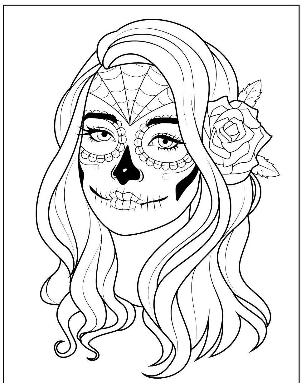 Desenho de Caveira Mexicana com flor no cabelo