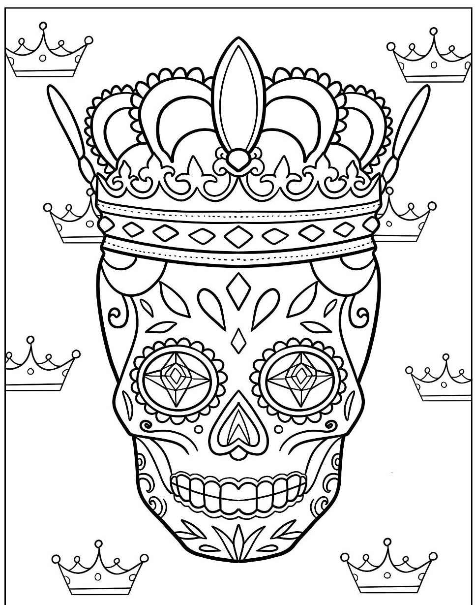 Desenho de Caveira com coroa majestosa para colorir