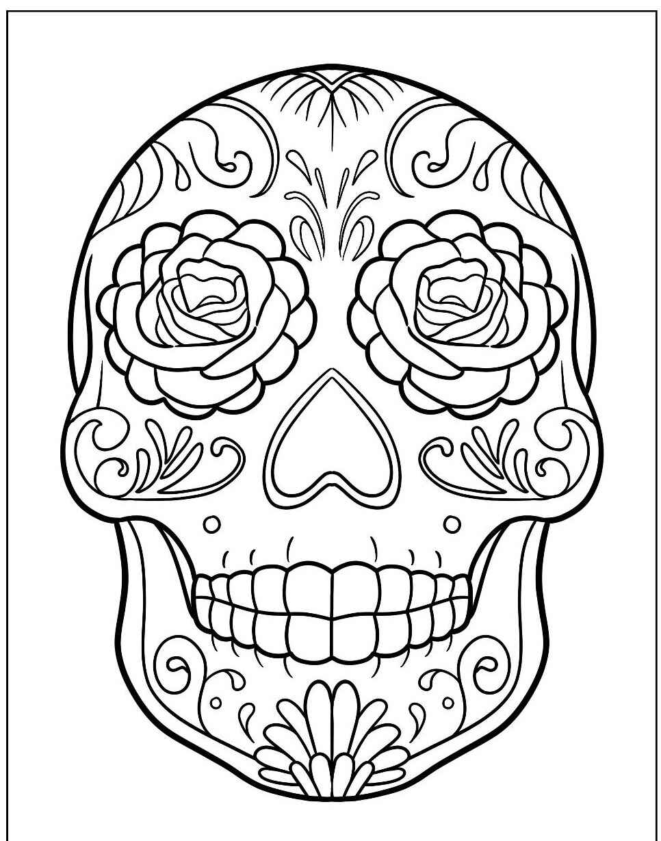 Desenho de Caveira mexicana com flores nos olhos