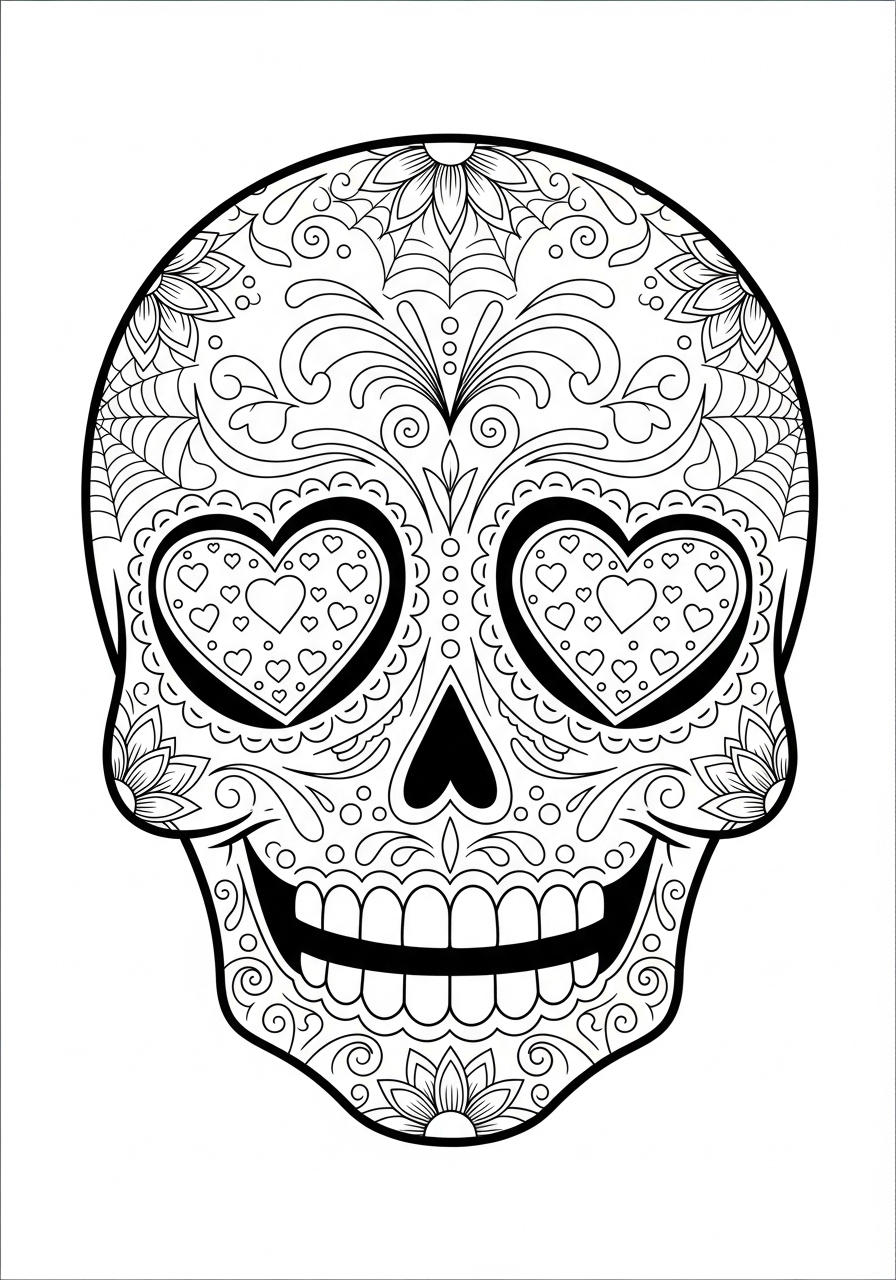 Desenho de Caveira mexicana com ornamentos florais