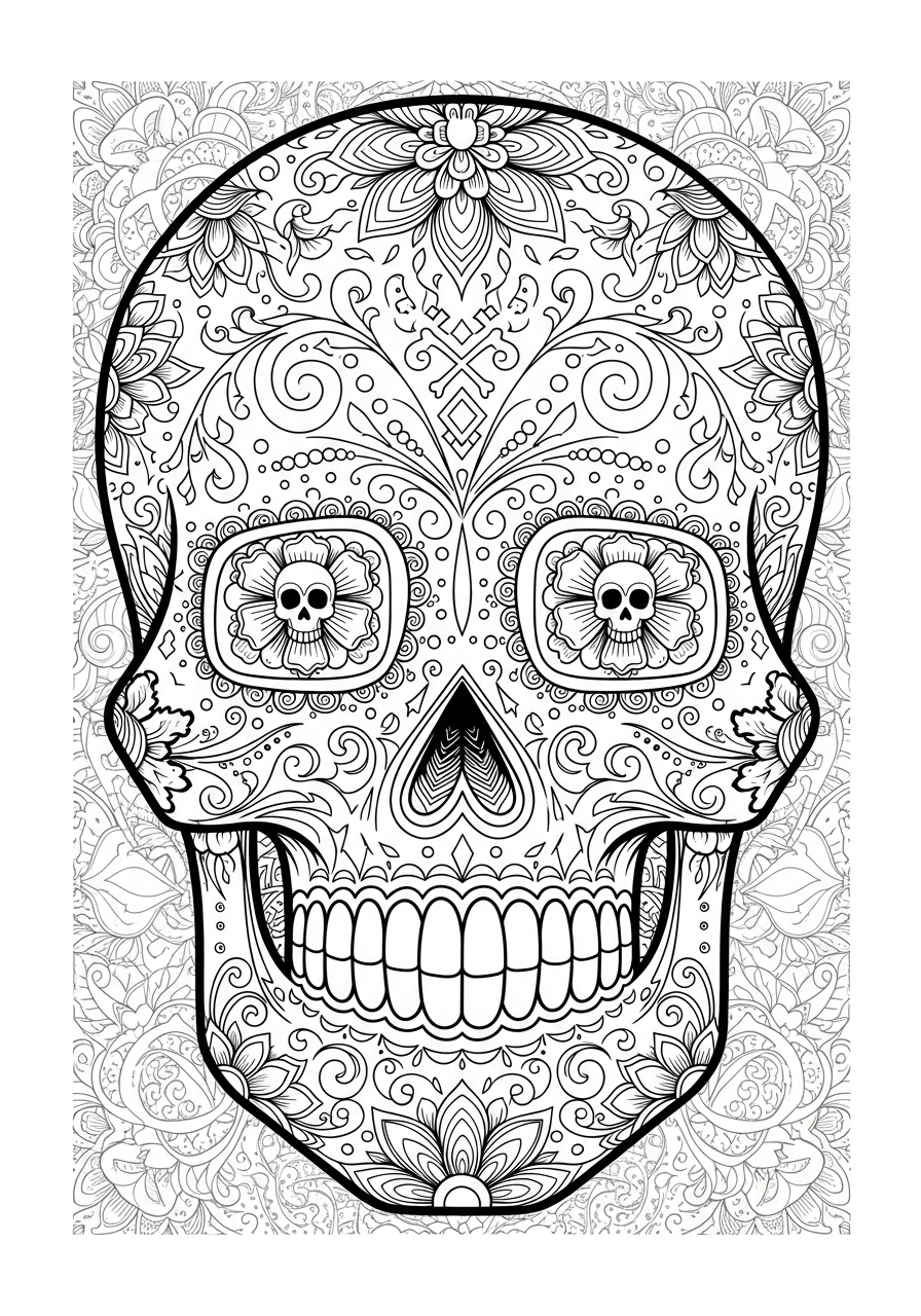 Desenho de Caveira Ornamental Detalhado para colorir