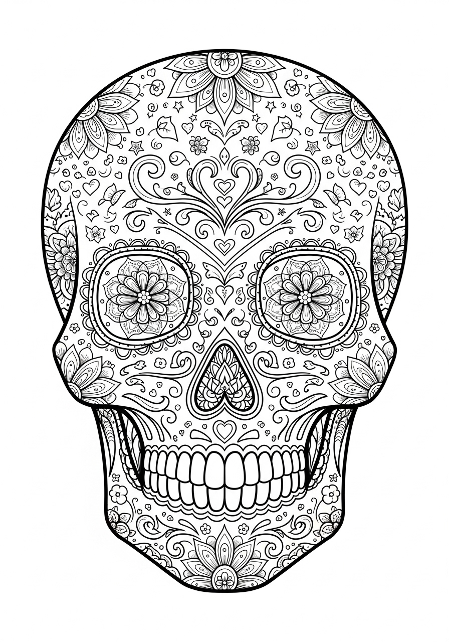Desenho de Caveira Mexicana detalhado para colorir
