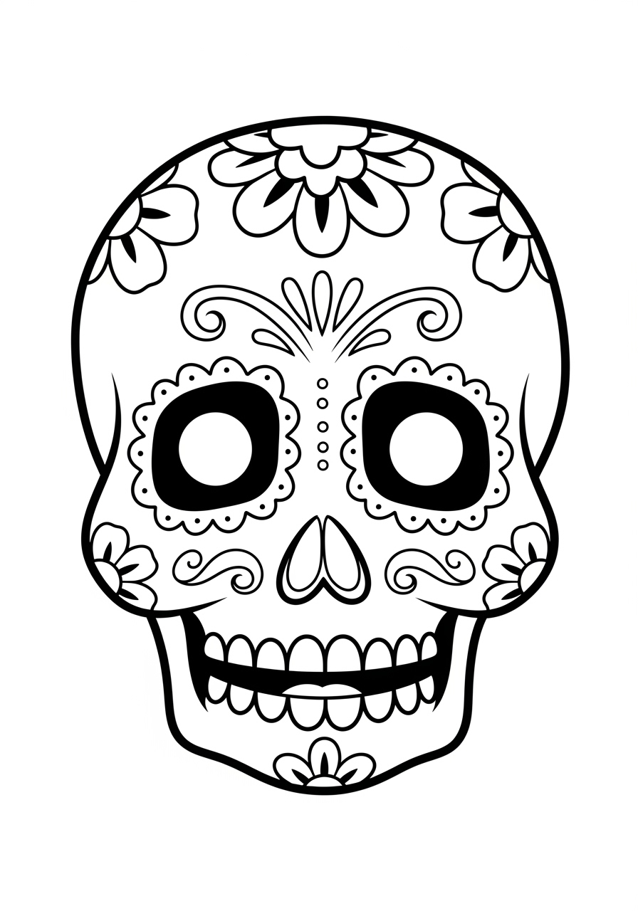 Desenho de Caveira Mexicana com Flores para colorir
