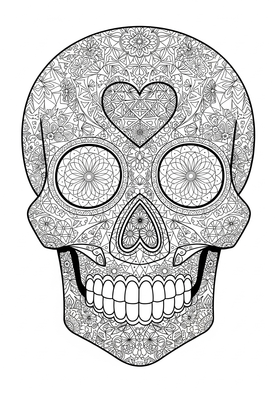 Desenho de Caveira com padrões florais intrincados