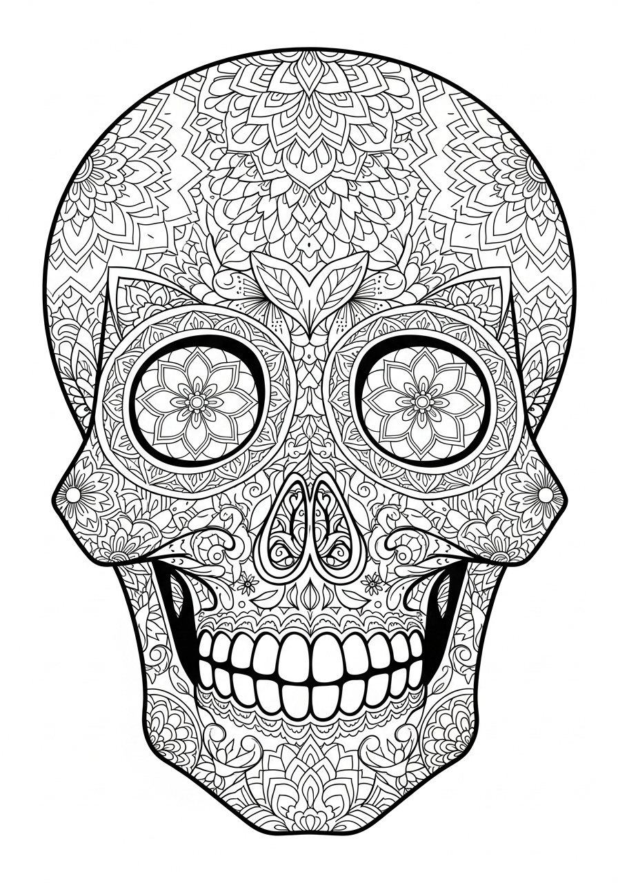 Desenho de Caveira com padrão floral intrincado