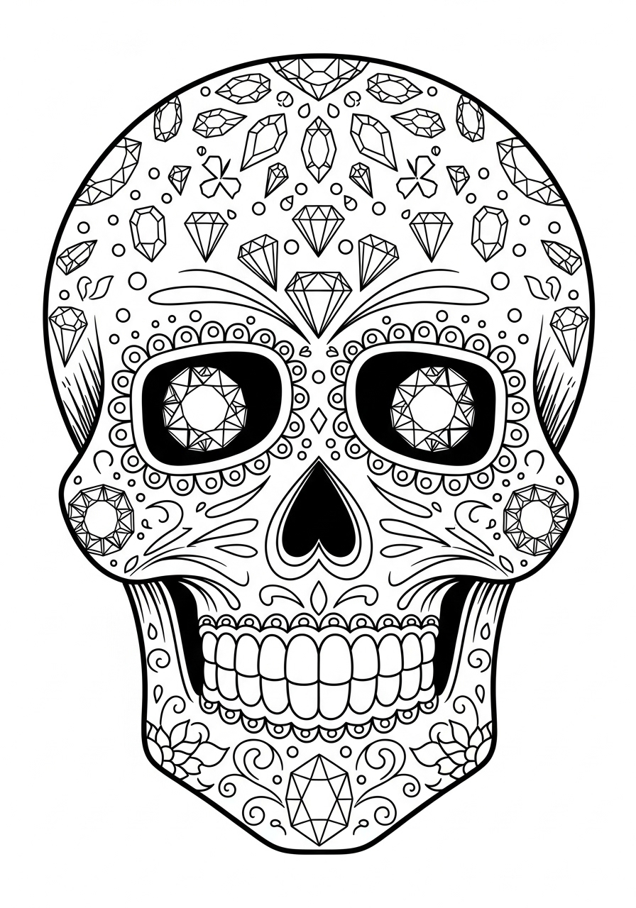 Desenho de Caveira com ornamentos e detalhes geométricos