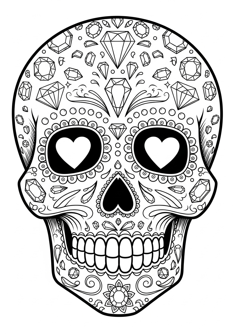 Desenho de Caveira Mexicana decorada para colorir