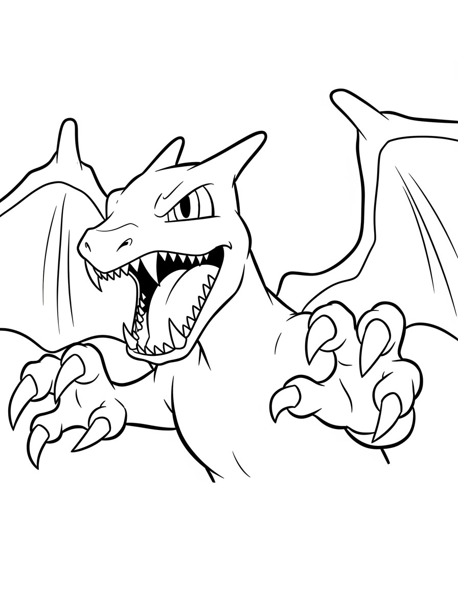 Desenho do Charizard com garras à mostra para colorir