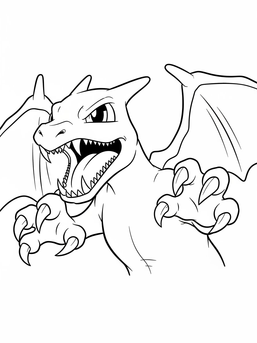 Desenho do Charizard com expressão feroz para colorir