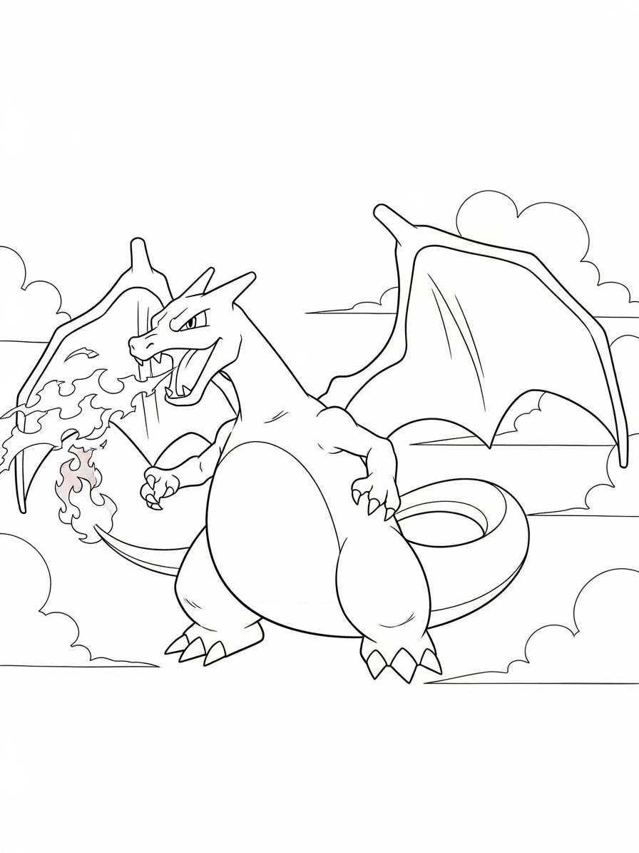 Desenho do Charizard soltando fogo para colorir