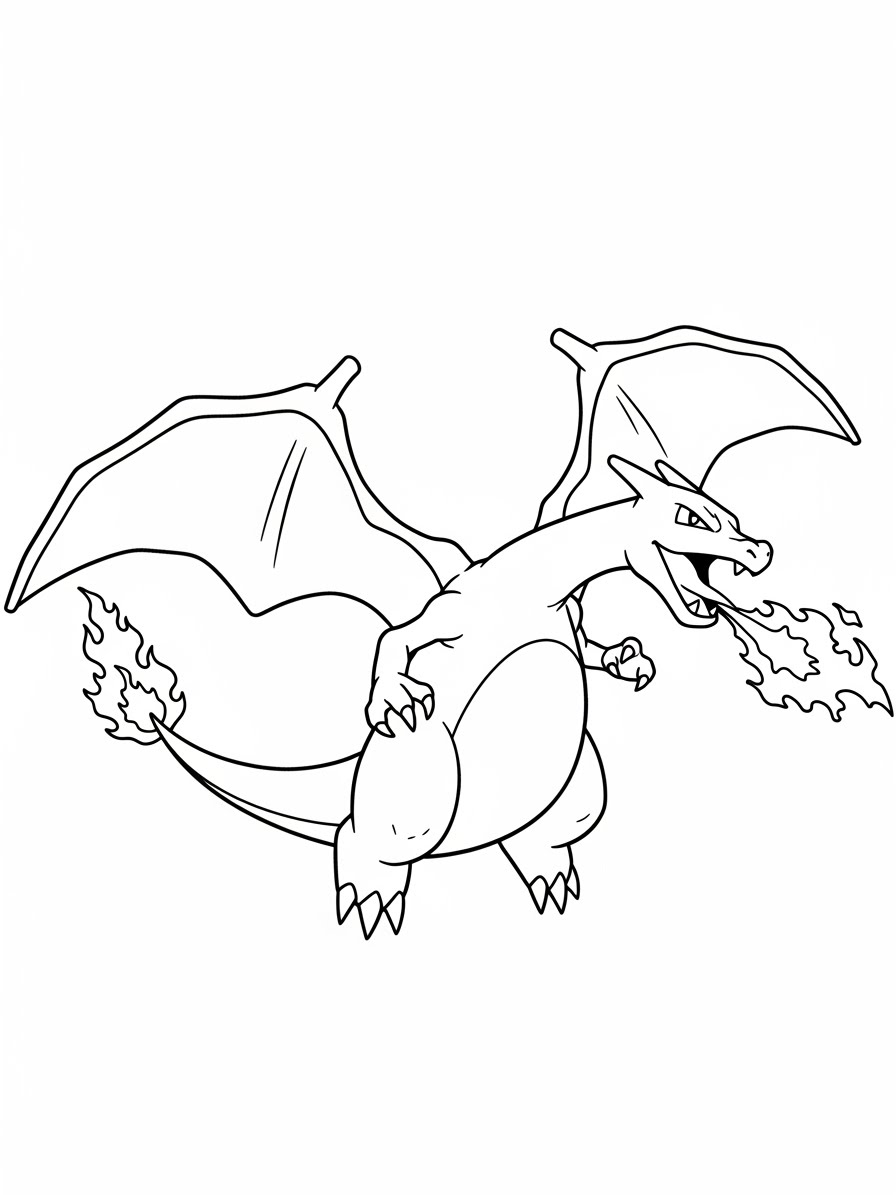 Desenho do Charizard soltando fogo para colorir