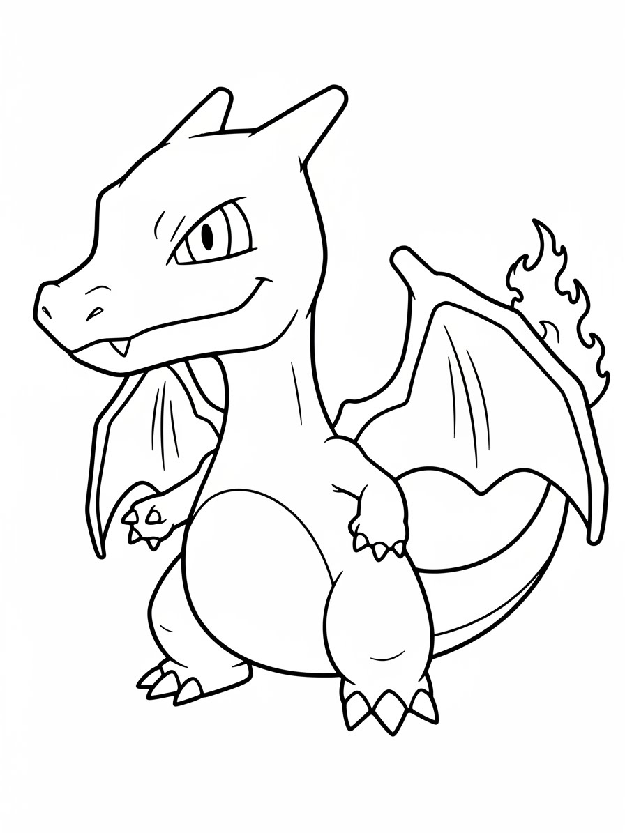 Desenho do Charizard sorridente e com asas para colorir