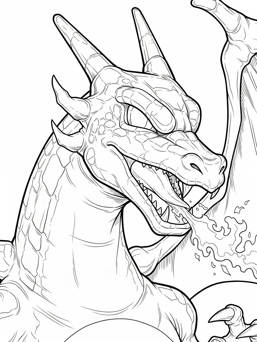 Desenho do Charizard soltando fogo para colorir